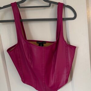 Hot Pink Faux Lather Crop Top - Corset Style